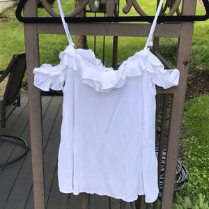 white ruffle tank